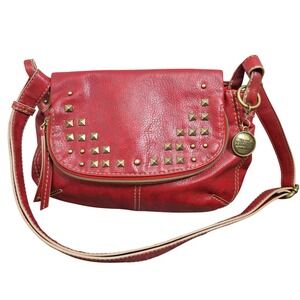 Nine West Vintage America Red Studded Crossbody Bag Leather With Brass Hardware